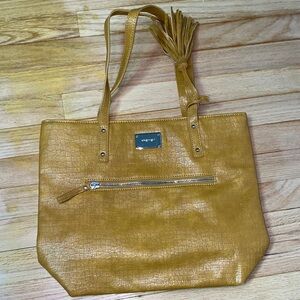 Nine West Mustard Tote with Tassel Accent